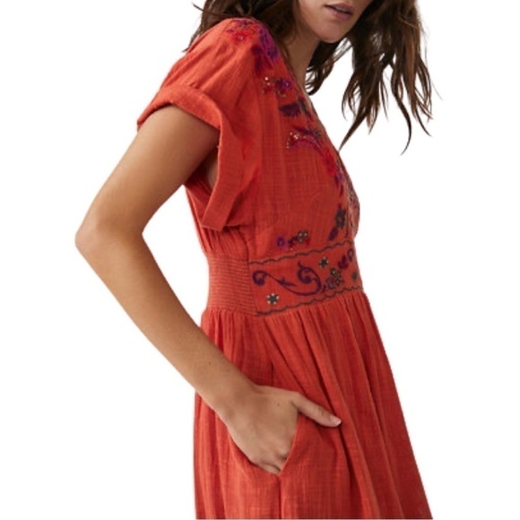 NWT FREE PEOPLE Maisley Embroidered Boho Maxi Dress Burnt Orange Small - Picture 7 of 10